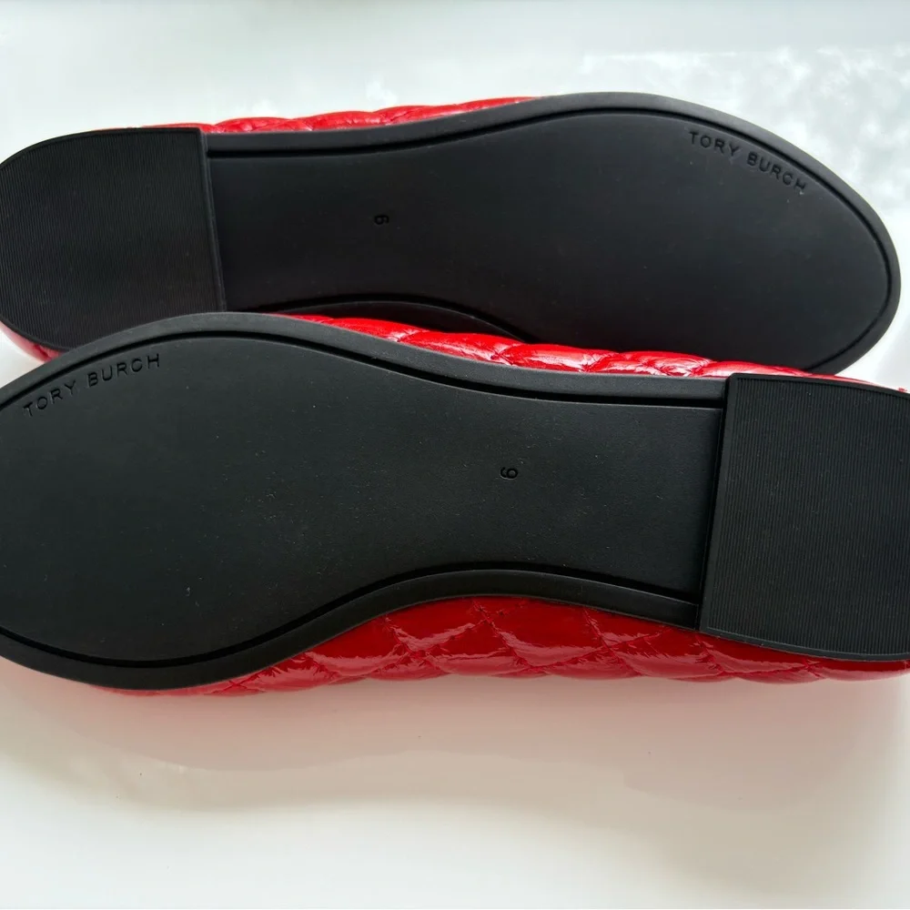 Tory Burch chelsea quilted ballet flat vince patent crinkle, fiesta red/gold sz6 - Picture 13 of 13